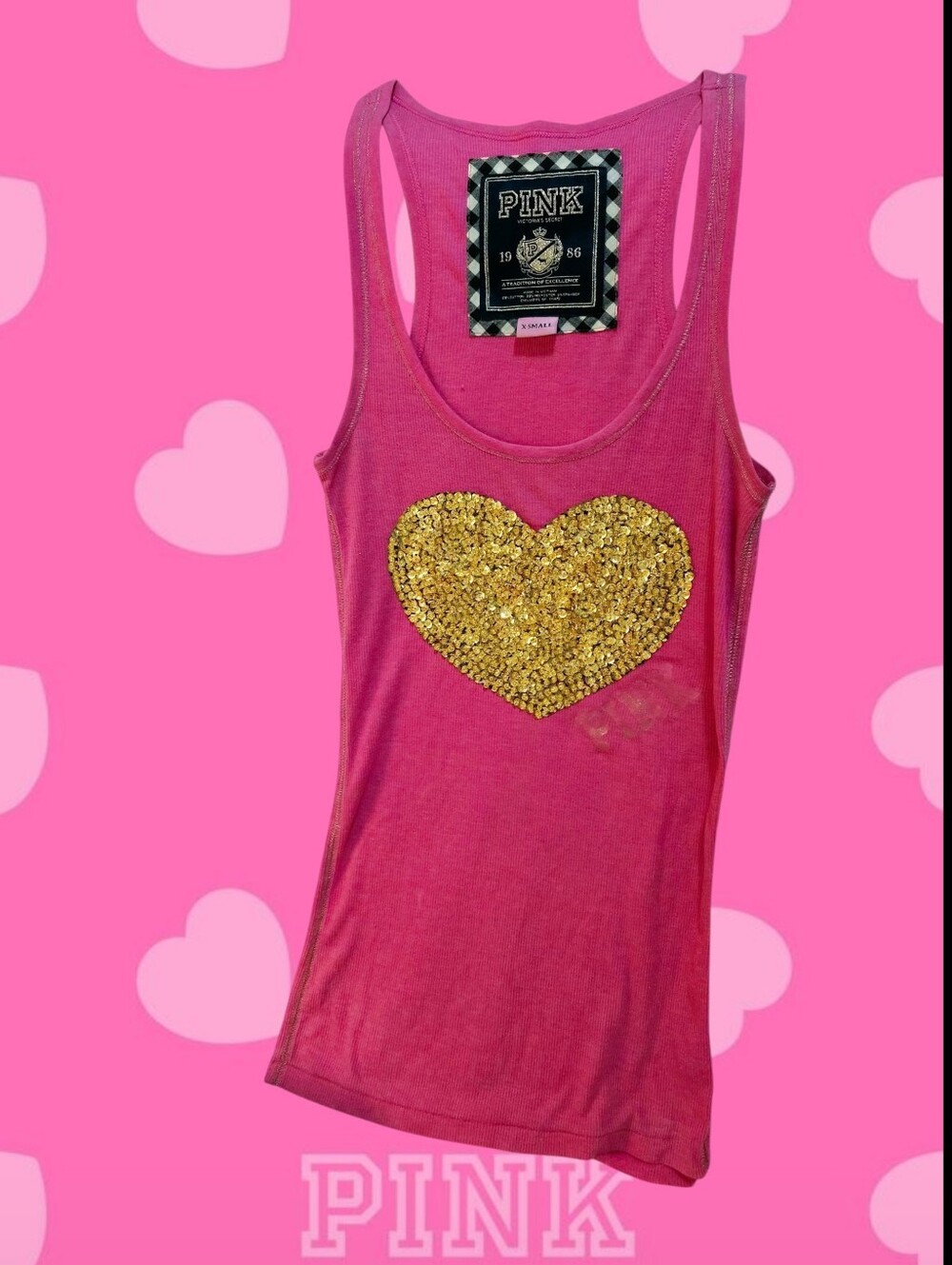 *🩷Victoria's Secret PINK vintage Y2K ribbed tank top featuring a gold sequin💛